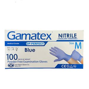 دستکش نیتریل غیر پودری حریر مدل گاماتکس سایز متوسط بسته 100 عددی